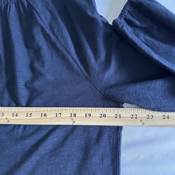 Talbots Navy Blue Long Sleeve Blouse Ruffle Neck Keyhole Back XL Classic Core - Picture 6 of 8